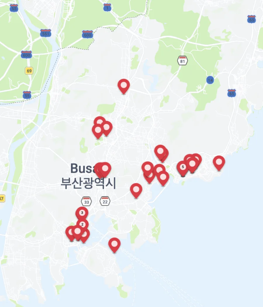 부산 K-콘텐츠 스팟 지도